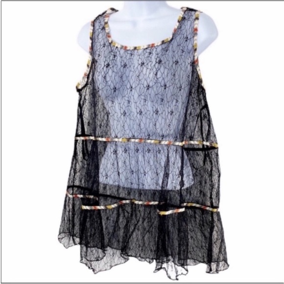EASEL sheer lace babydoll tunic top M black - Picture 3 of 9
